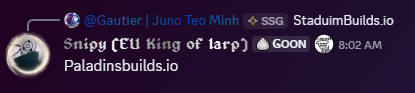 Snipy (EU King of larp) — Paladinsbuilds.io